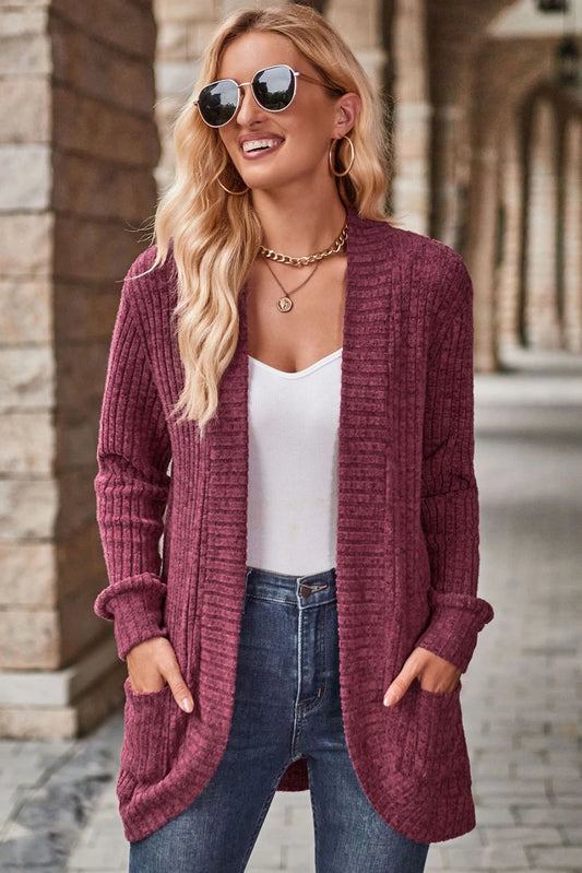 Wine Colored Ribbed Cardigan