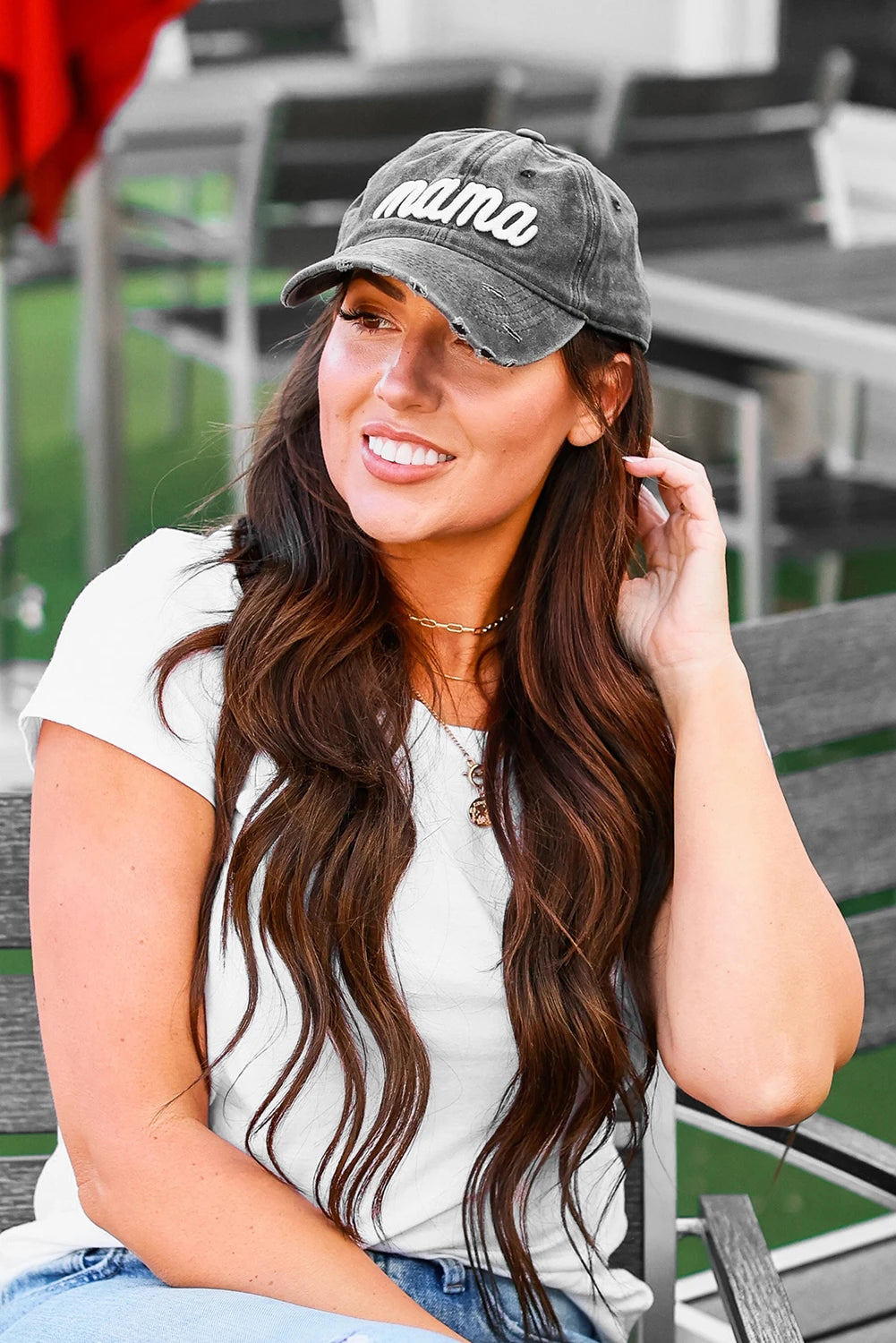 Mama Embroidered Ponytail Cap