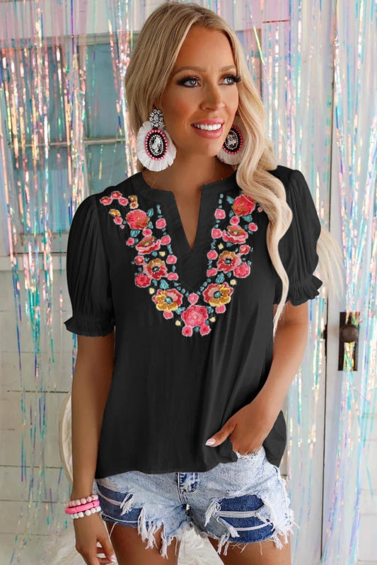 Boho Floral Embroidered Top
