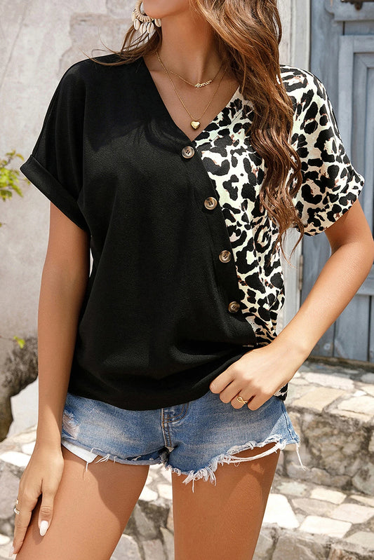 Black and Leopard Button Up