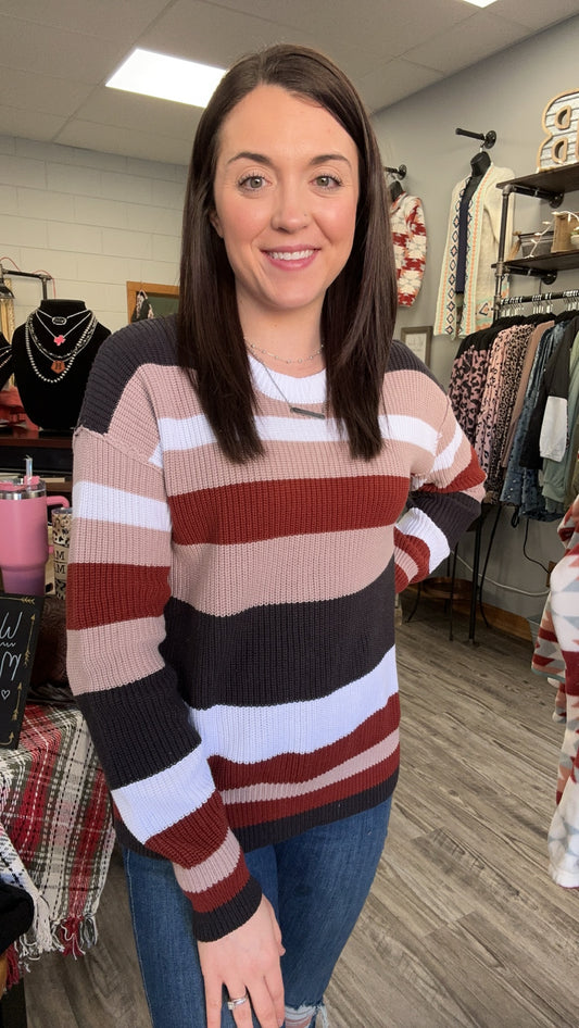 Neutral Striped Knitted Sweater