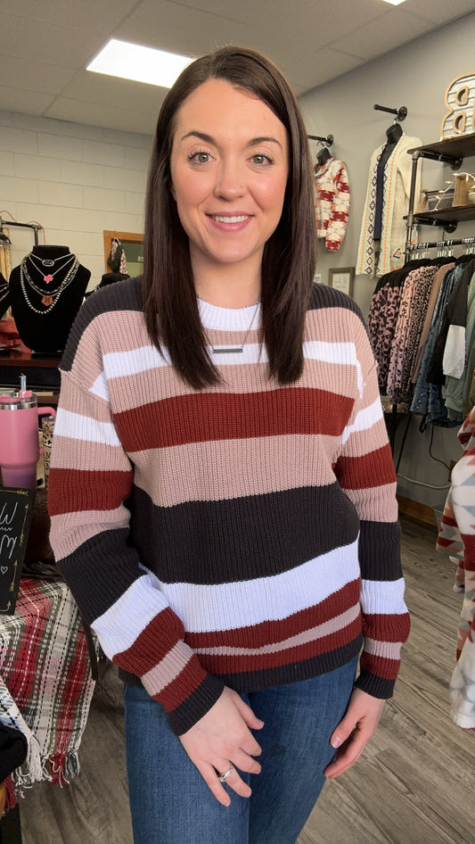 Neutral Striped Knitted Sweater