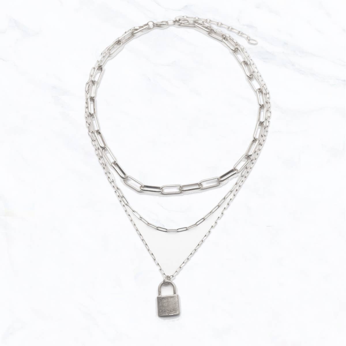Multi Layered Metal With a Lock Necklace