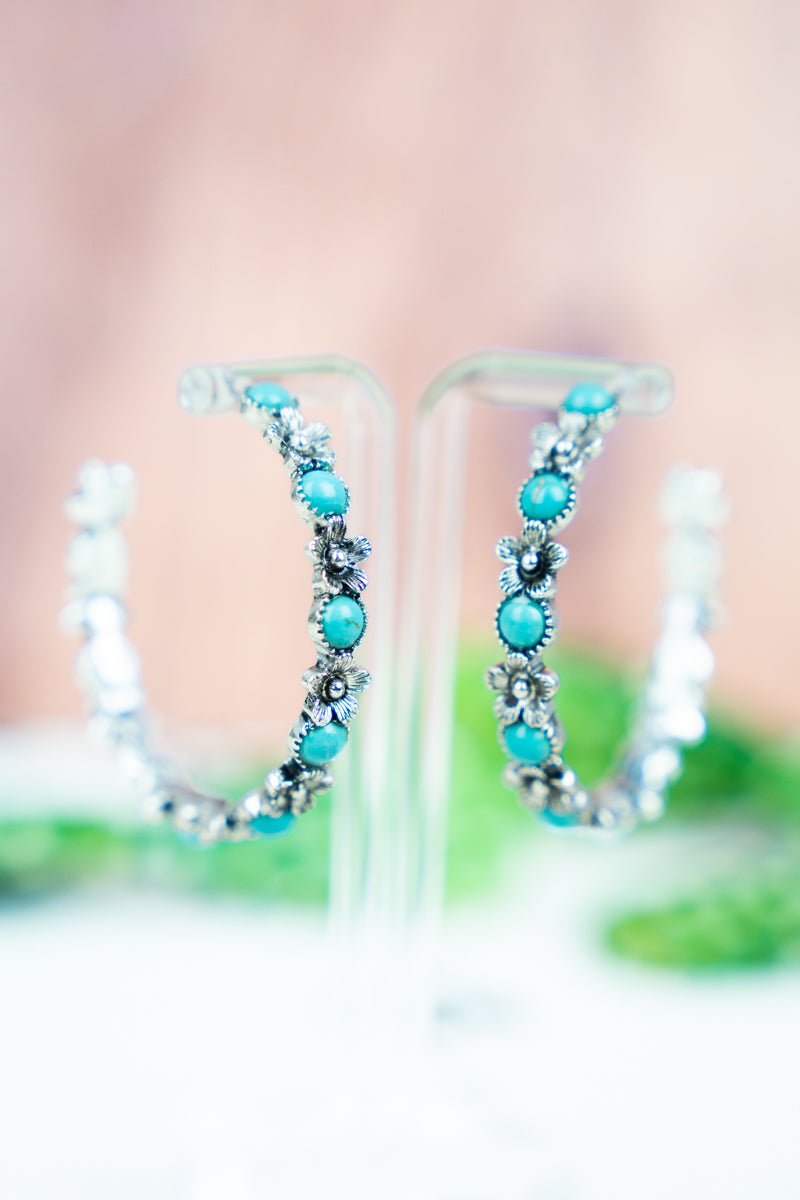 Floral and Turquoise Hoop Earrings