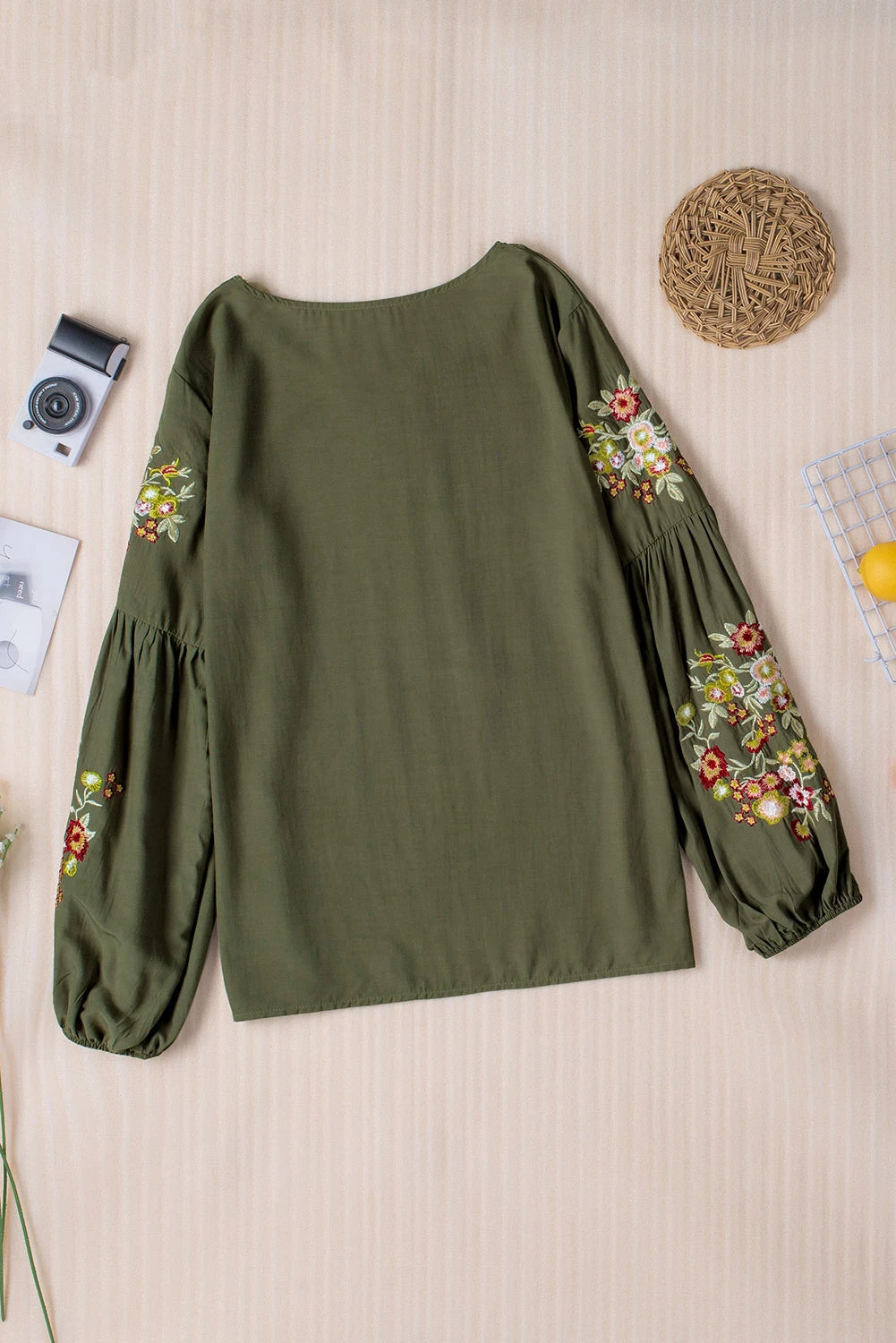 Olive Floral Embroidered Long Sleeve