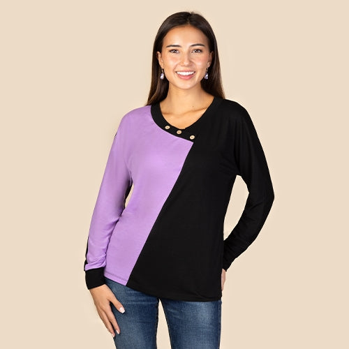 Color Block Button Front Long Sleeve