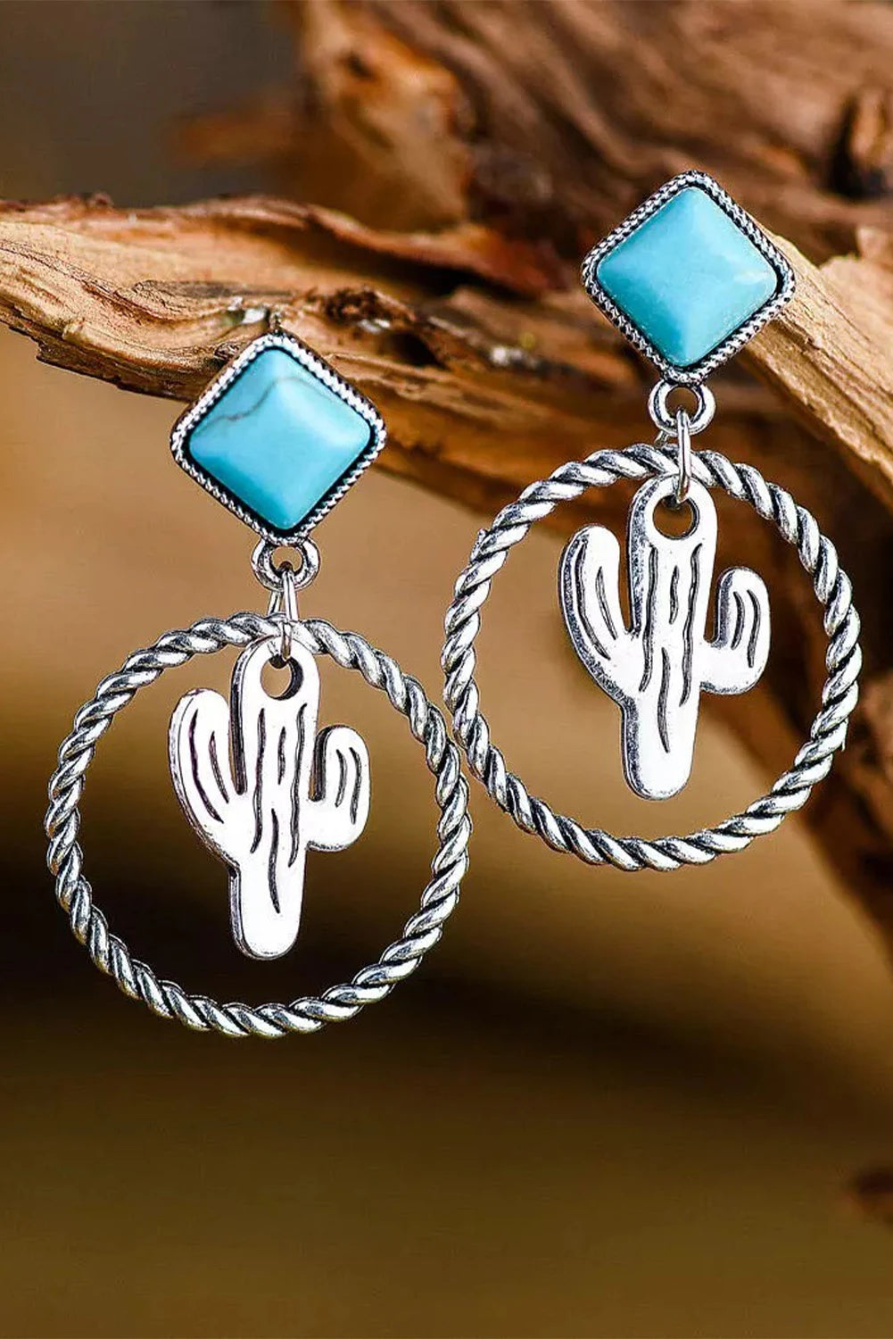 Turquoise and Cactus Dangle Earrings