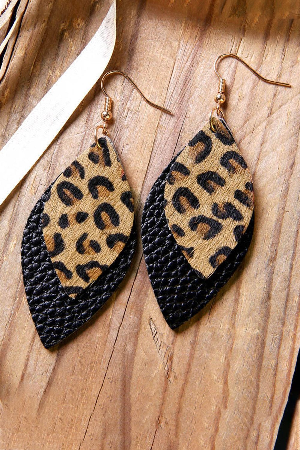Black and Leopard Dangle Earrings