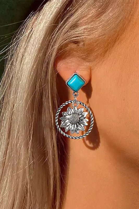 Turquoise and Sunflower Dangle Earrings