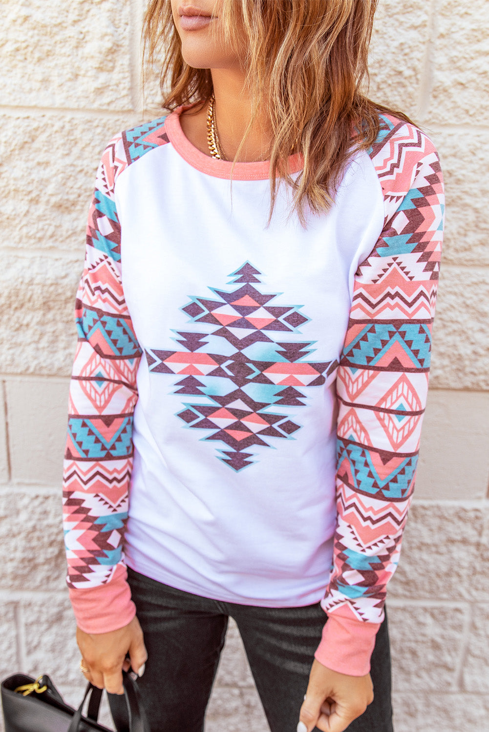 White and Pink Aztec Long Sleeve