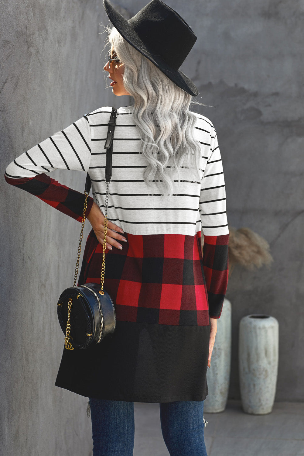 Red Buffalo Plaid and Striped Cardigan