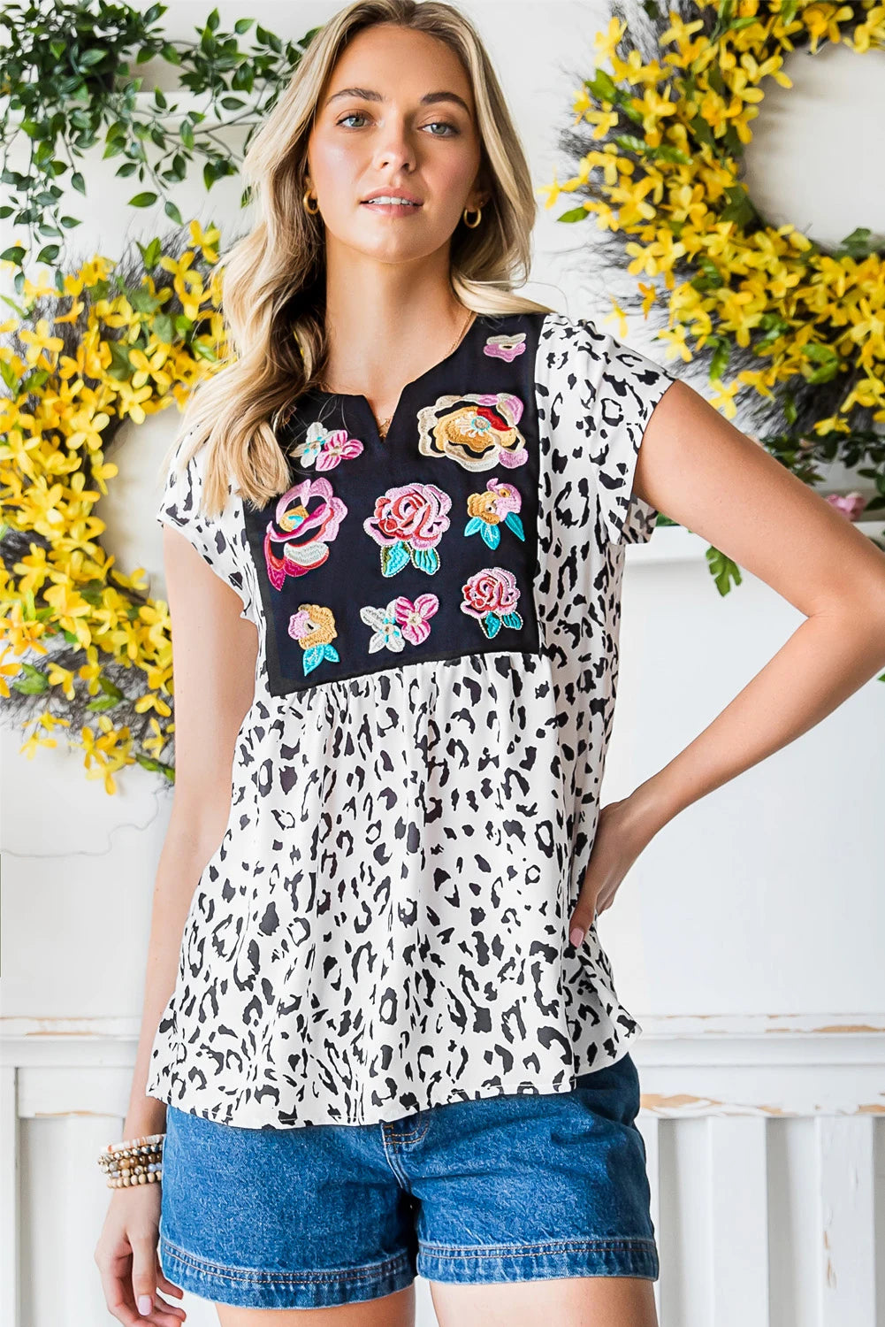 Black and White Embroidered Tunic