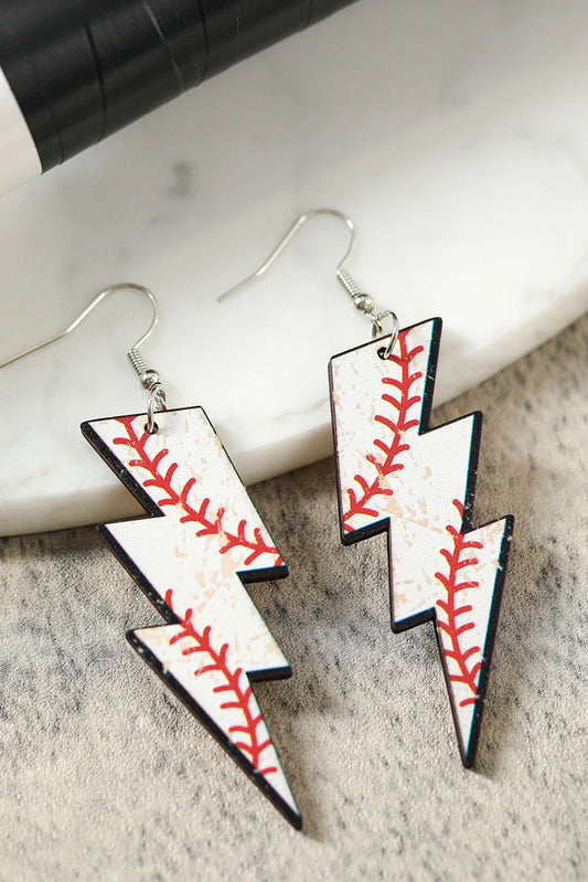 Wooden Lightning Baseball Earrings