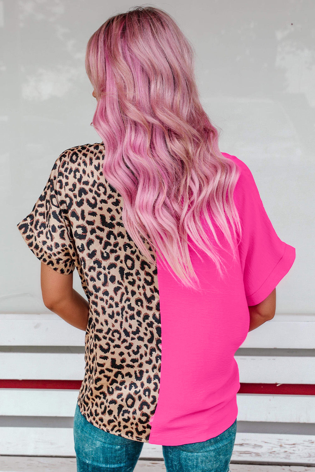 Pink and Leopard Spliced Blouse