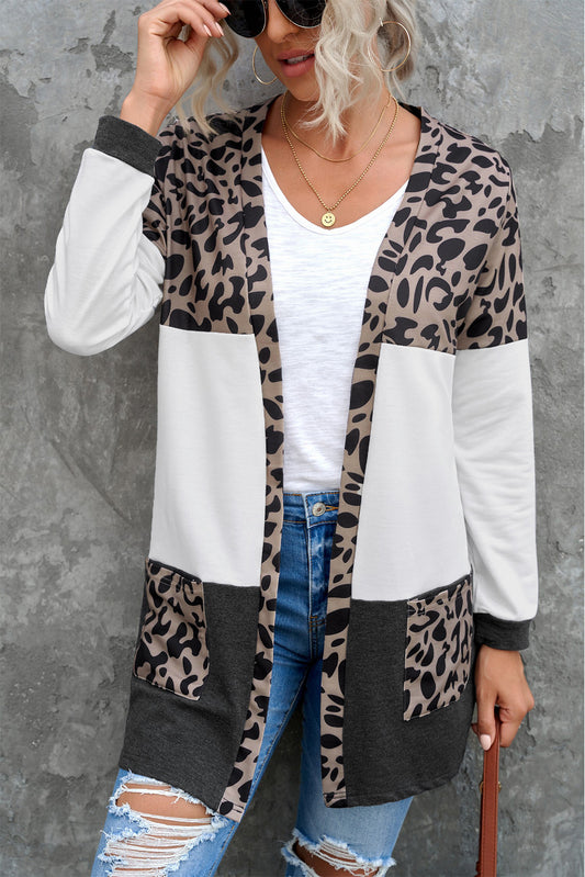 Leopard Block Cardigan with Pockets