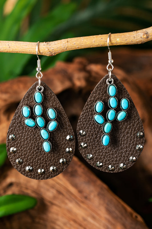 Leather and Turquoise Cactus Earrings