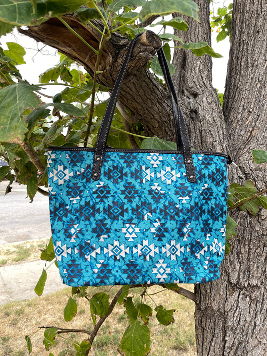 GNO Turquoise Aztec Tote Bag