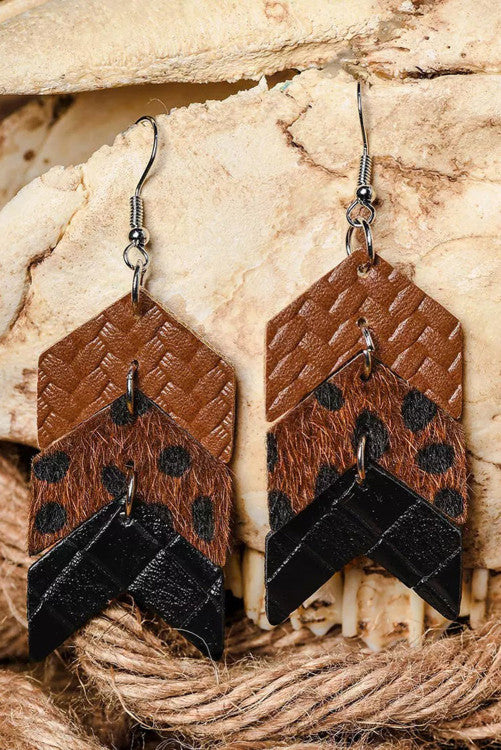 Brown Leather Patch Work Earrings